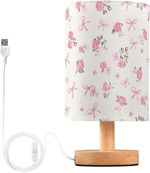 ALAZA Bedside Table Lamp for Bedroom Pink Floral Bow Nightstand LED Light