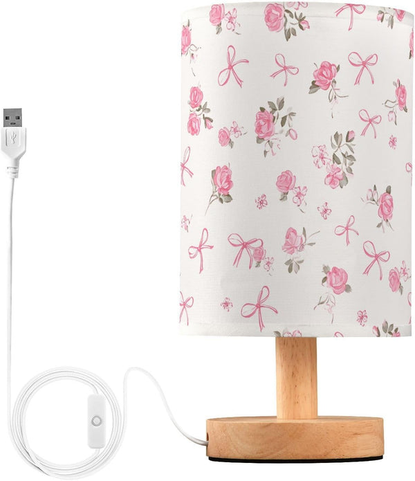 ALAZA Bedside Table Lamp for Bedroom Pink Floral Bow Nightstand LED Light