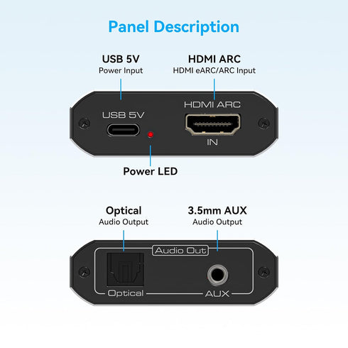 3.5MM 192KHZ VPFET HDMI ARC Audio Extractor Only Work for HDTV ARC to Optical HDMI ARC to RCA Audio Converter Adapter