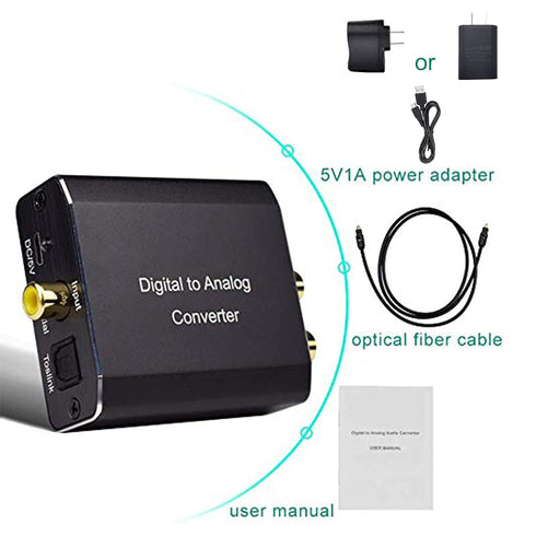 192 3.5mm Digital to Analog Audio Converter, Hdiwousp kHz DAC Digital Coaxial and Optical Toslink to Analog Jack
