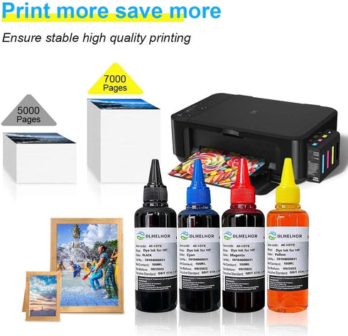 Printer Ink Dye Refill Kit for HP 61 60 62 63 950 902 564 920 901 940, 2 Black, 1 Cyan, 1 Magenta, 1 Yellow, 100ML x5