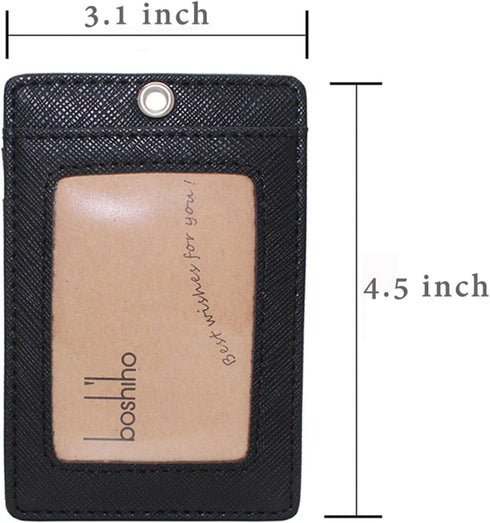 Boshiho Vertical Style Leather ID Card Badge Holder with Keychain