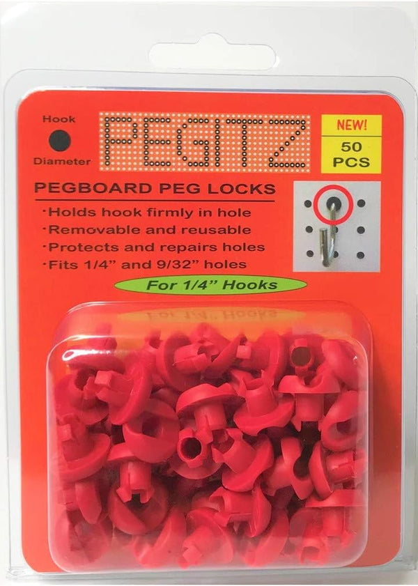Pegboard Peg Locks, 50PCS (1/4 inch, Red)