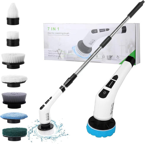 soarup90000 Electric Spin Scrubber with 7 Replaceable Brush HeadShower Scrubber with Long Handle,7