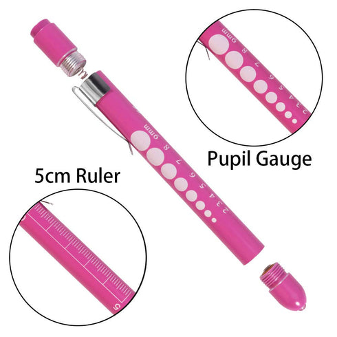 Aokin Pen Light with Pupil Gauge, Reusable LED Penlight Medical for Doctor Nurse Diagnostic etc, White Light, Rose