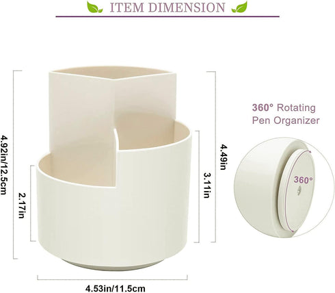 Desk Pencil Pen Holder, 3 Slots 360-Degree Rotating Organizer for Home, Office, School, Kids, White