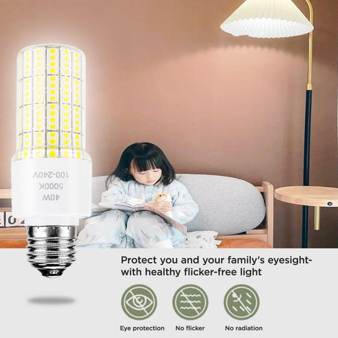2 Pack 40W LED Light Bulb, 300W Equivalent, 5000 Lumens, 5000K Daylight White, E26/E27 Base for Indoor Outdoor