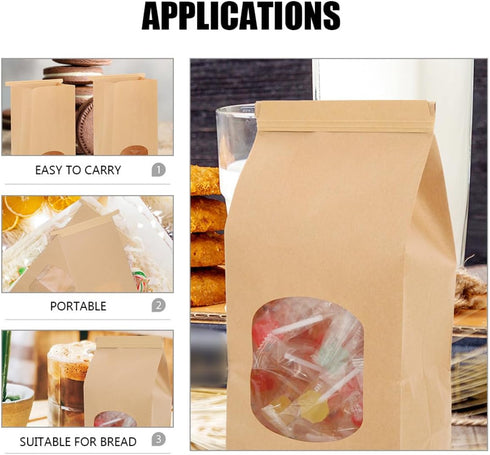50pcs Packaging, Veemoon Small Bread Bags with Window, Kraft Paper Toast Bags for Bakery and Cookie Food-grade Baking