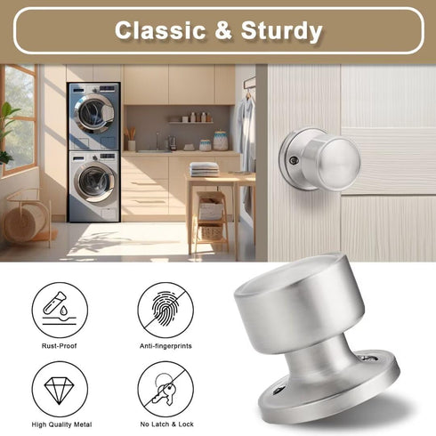 One Sided Dummy Door Knobs Interior for Bifold Doors 2 Pack, Modern Dummy Door Handle Interior for French Door, Flat Satin Nickel Indoor Keyless Door Knob for Closet and Pantry by NIZADO