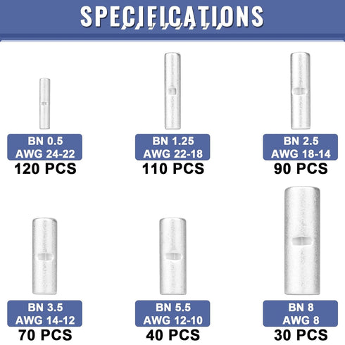 460PCS Non Insulated Butt Connectors Kit, Sopoby Butt Splice Connectors, 24-8 Gauge Uninsulated Wire Connectors