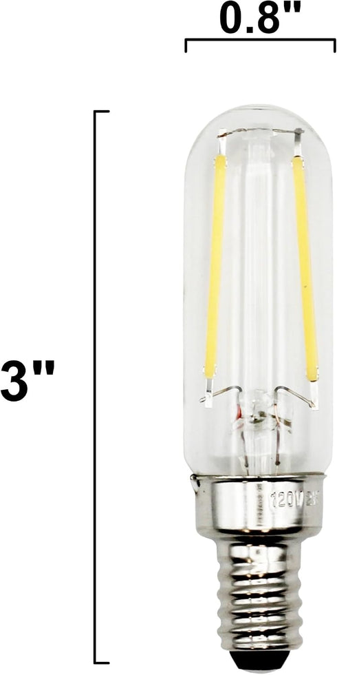 6 Pack T6 Bulbs, 2W 120V, E12 25W of LED Tubular Candelabra Base, Clear Glass Filament, Equivalent - Great