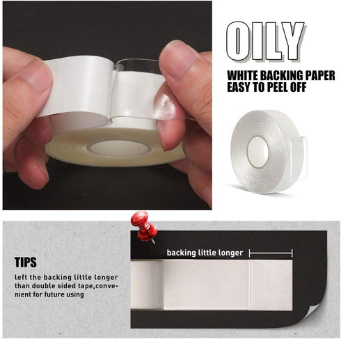 Double Sided Adhesive Tape - 1/2" x 10' Heavy Duty Transparent Removable Tape, 1 Roll