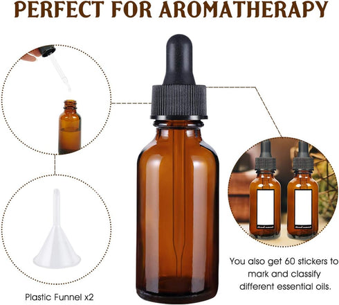 Eternal Moment 1 oz Eye Dropper Bottles (48 Pack), 30ml Amber Glass with Glass Eye Dropper for Essential Oils