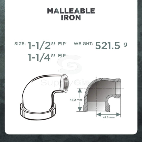Everflow Supplies 1-1/2 x 1-1/4" 90 Degree Galvanized Malleable Iron Reducing Elbow