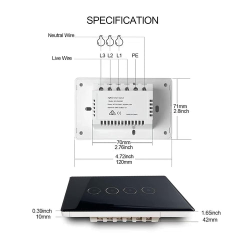 WiFi Brilliant Glass Touch Smart Light Switch, Zigbee 3.0 Light Switch, Works with Alexa and Google Home