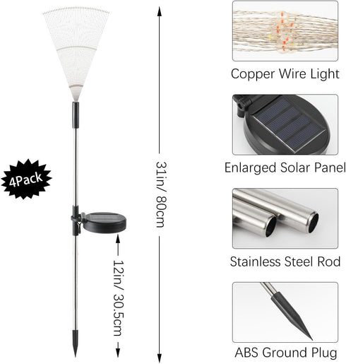 120 8 4 Pack Lewondr Firework Solar Garden Lights, LED Solar Firework Lights with Lighting Modes, Waterproof Sparkler