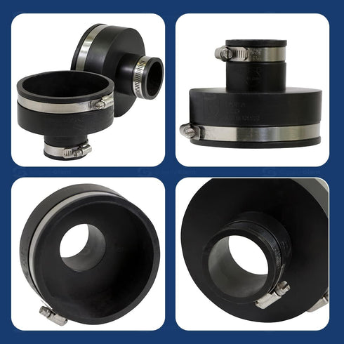 6I56 Flexible PVC Reducing Coupling with Stainless Steel Clamps, 4.5" x 1.9" for 4" x 1-1/2" Nominal Pipe