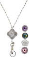 Hidden Hollow Beads Interchangeable Snap Button Lanyard, Women's Stainless Steel Chain ID Badge Holder