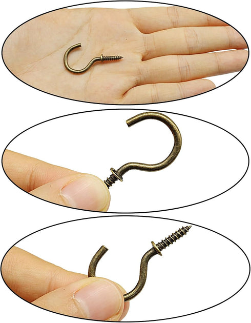 Zorfeter 100 PCS Metal Screw Hooks, Bronze Cup Hooks Ceiling Hooks, Screw-in Hooks for Hanging Plants/Outdoor String