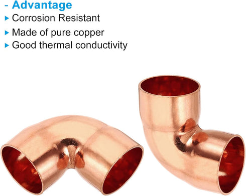 PATIKIL 1 1/8" ID 1mm Thick Elbow Copper Fitting, 4pcs 99.9% Pure Copper Pipe Connector