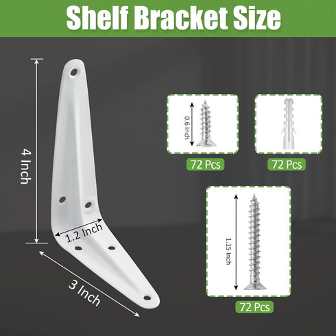 PHITUODA 24 Pack 4 3 Inch, Shelf Brackets x Heavy Duty White Metal Floating Shelf Bracket, L Bracket Corner Brace