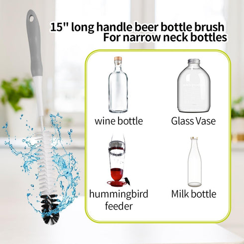 Set Bottle Cleaner Brush - Long Handle Bottle Brushes for Cleaning Narrow Neck Bottles, Beer, Wine, Baby Bottle, Pipes