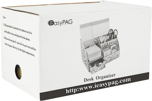 EasyPAG Desk Organizer Caddy with 6 Compartments and 1 Sliding Drawer for Home, School, White