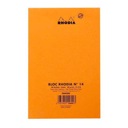 Rhodia Head Stapled Pad No14 A6+ Lined - 4 3/8" x 6 3/8" - Orange (14600C)