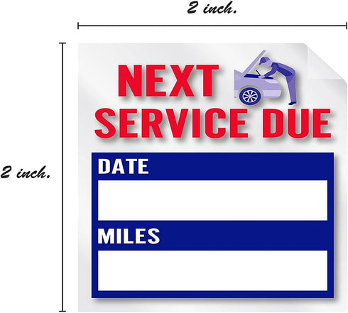 Oil Change Service Reminder Stickers, 500 Red Clear Blue Next Service Due Removable Labels, 2" x 2"