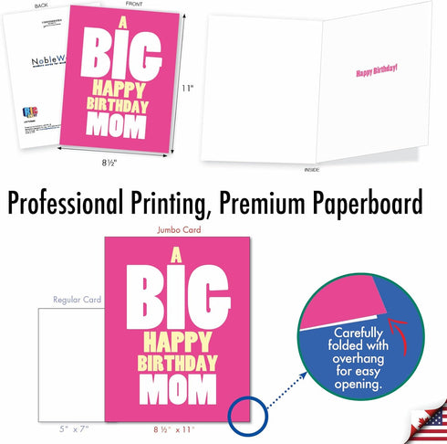 NobleWorks - 1 Large Birthday Greeting Card (8.5 x 11 Inch) - Fun Bday Celebration, Big Happy Birthday Mom