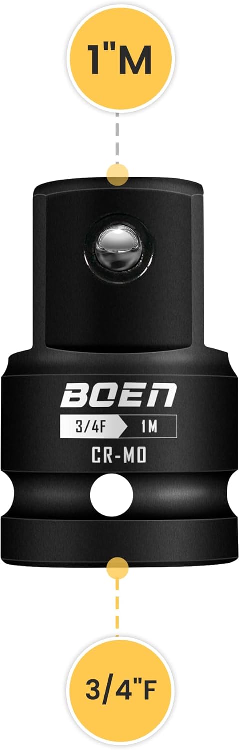 BOEN 3/4"F to 1"M Impact Socket Adapter, Cr-Mo Steel,Socket Adapter Set for Impact Driver Conversions