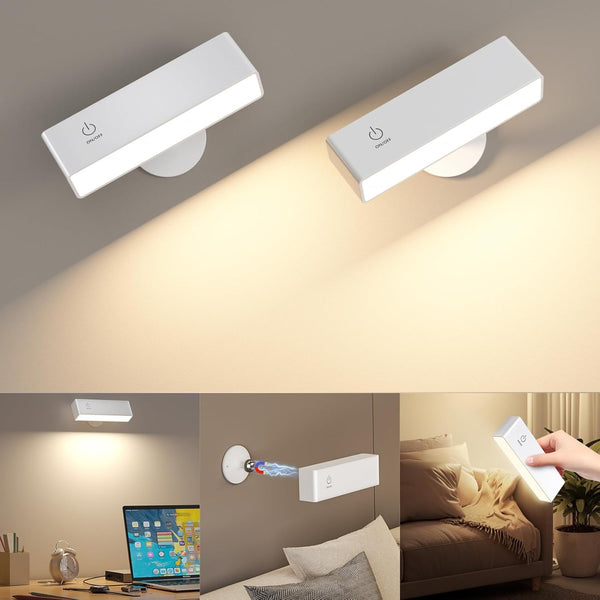 YiLaie LED Magnetic Wall Sconce Lights, 2Pack 4000mAh Battery Operated Wall Sconce,
