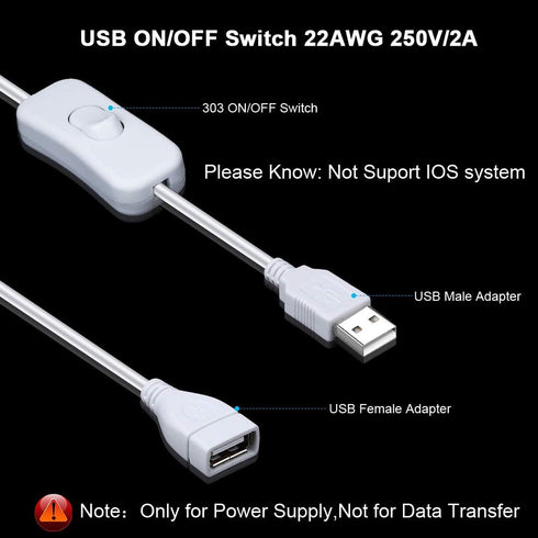 2 Pack ELECTOP Male to Female USB Cable with On/Off Switch, USB Extension Inline Rocker Switch for Driving Recorder