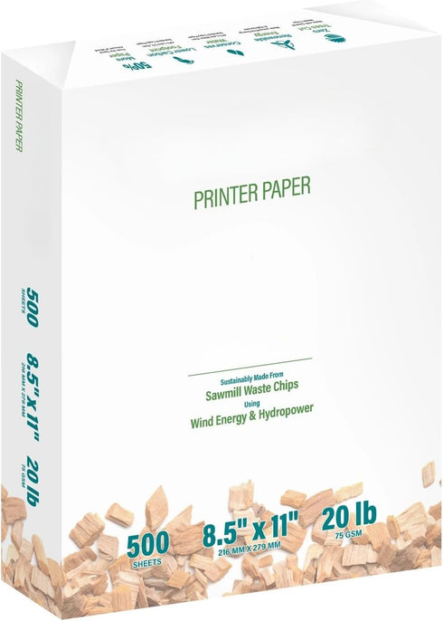 YLNODFGX Sustainable Printer Paper, 8.5" x 11", 20 lb., White, 1 Ream (500