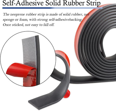 Neoprene Rubber Strips Self Adhesive - Solid Rubber Sheets for DIY Gaskets Crafts Pads Seals (1” Wide x 1/5" Thick x