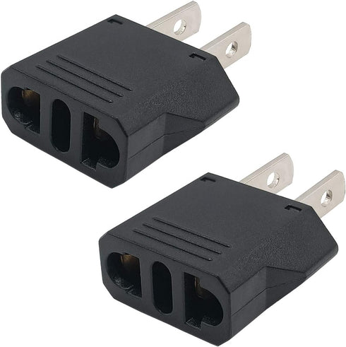 US Plug Adapter, Small European to US Plug Adapter, Black, EU to US Travel Power Plug Adapter (2-Pack)