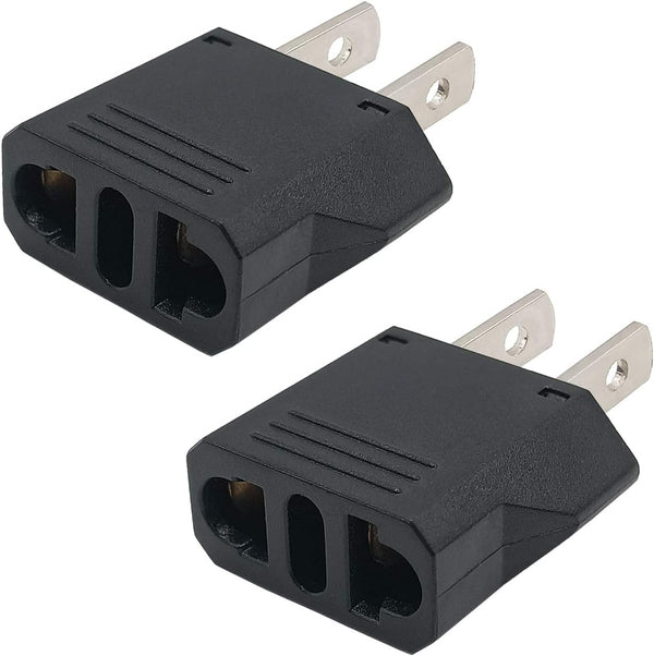 US Plug Adapter, Small European to US Plug Adapter, Black, EU to US Travel Power Plug Adapter (2-Pack)