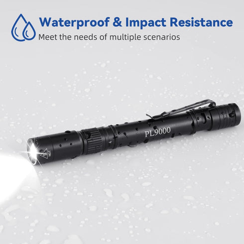2Pack PL9000, 5Mode Pen Flashlight Rechargeable Bright Pen Light Flashlight High Lumens, Waterproof Pocket Flashlights