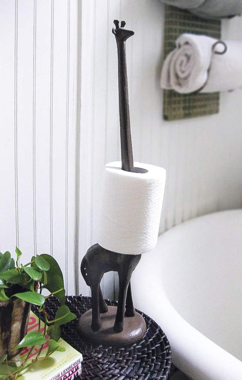 Rustic Brown Cast Iron Giraffe Paper Towel & Toilet Tissue Holder