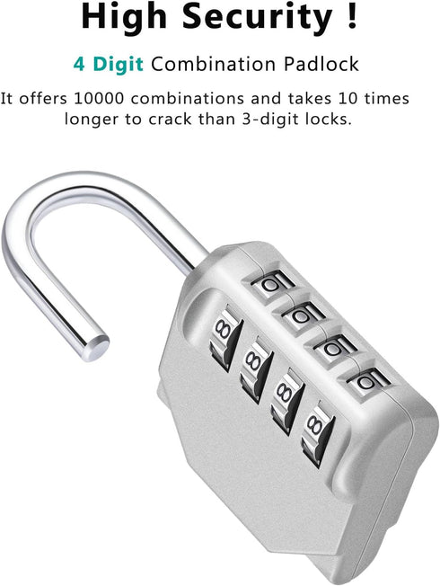 ZHEGE Combination Lock Outdoor, 4 Digit Re-settable Padlock for Gym, School, Fence, Employee Locker (Silver)