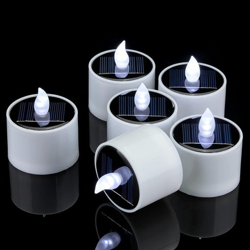 6 Pack Cool White Flickering Outdoor Waterproof Solar Powered Electric Candles, Solar