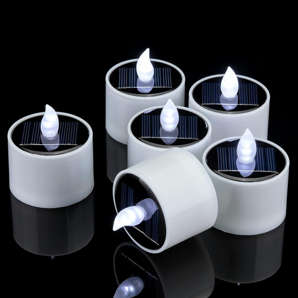 6 Pack Cool White Flickering Outdoor Waterproof Solar Powered Electric Candles, Solar