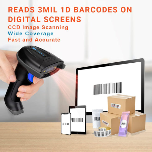 Tera Pro 1D Wireless Barcode Scanner, 3 in 1 Bluetooth & 2.4G Wireless & USB Wired CCD Cordless Bar Code Reader for