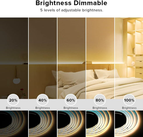 5V 3.28FT 320LEDs 3000K 8mm Dimmable 90+ 3M 3D BTF-LIGHTING FCOB COB FOB LED Strip Lights USB Powered Warm White Width