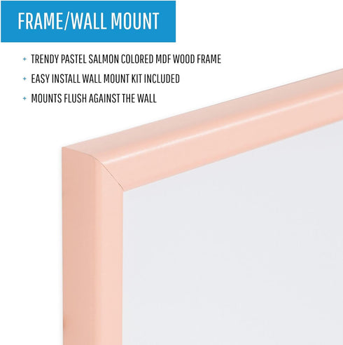 MasterVision Pastel Collection Magnetic Dry Erase Whiteboard, Salmon Colored MDF Frame, 15.75" x 11.81"