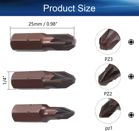 Auniwaig 3pcs 1/4 Inch Shank 0.98" Length PZ1/PZ2/PZ3 Magnetic Hex Screwdriver Bits S2 High Alloy Steel Power Tool Screwdriver Bits by Auniwaig
