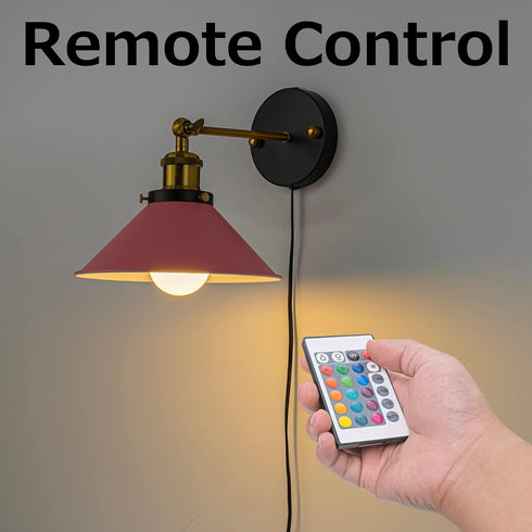 5.9ft A19 Bulb 1 Pack Remote Control Lamp Macaron Pink Metal Wall Sconce Adjustable Angle Wall Lamp Lighting Fixture