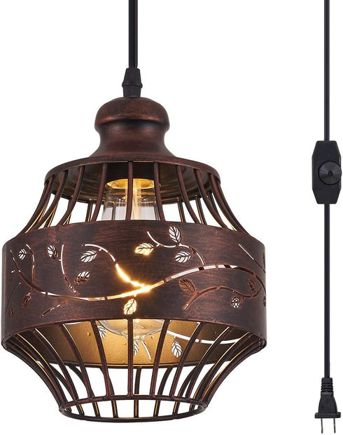 YLONG-ZS Plug in Pendant Lights with 16Ft Hanging Cord and On/Off Dimmer Switch, Farmhouse Industrial Metal Swag