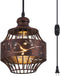 YLONG-ZS Plug in Pendant Lights with 16Ft Hanging Cord and On/Off Dimmer Switch, Farmhouse Industrial Metal Swag