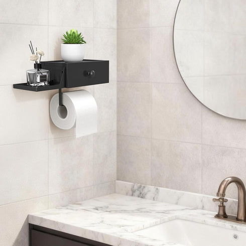 2 Pack Lifewit Toilet Paper Holder with Shelf and Drawer, Screw or Adhesive Wall Mount Tissue Roll Storage, Dustproof